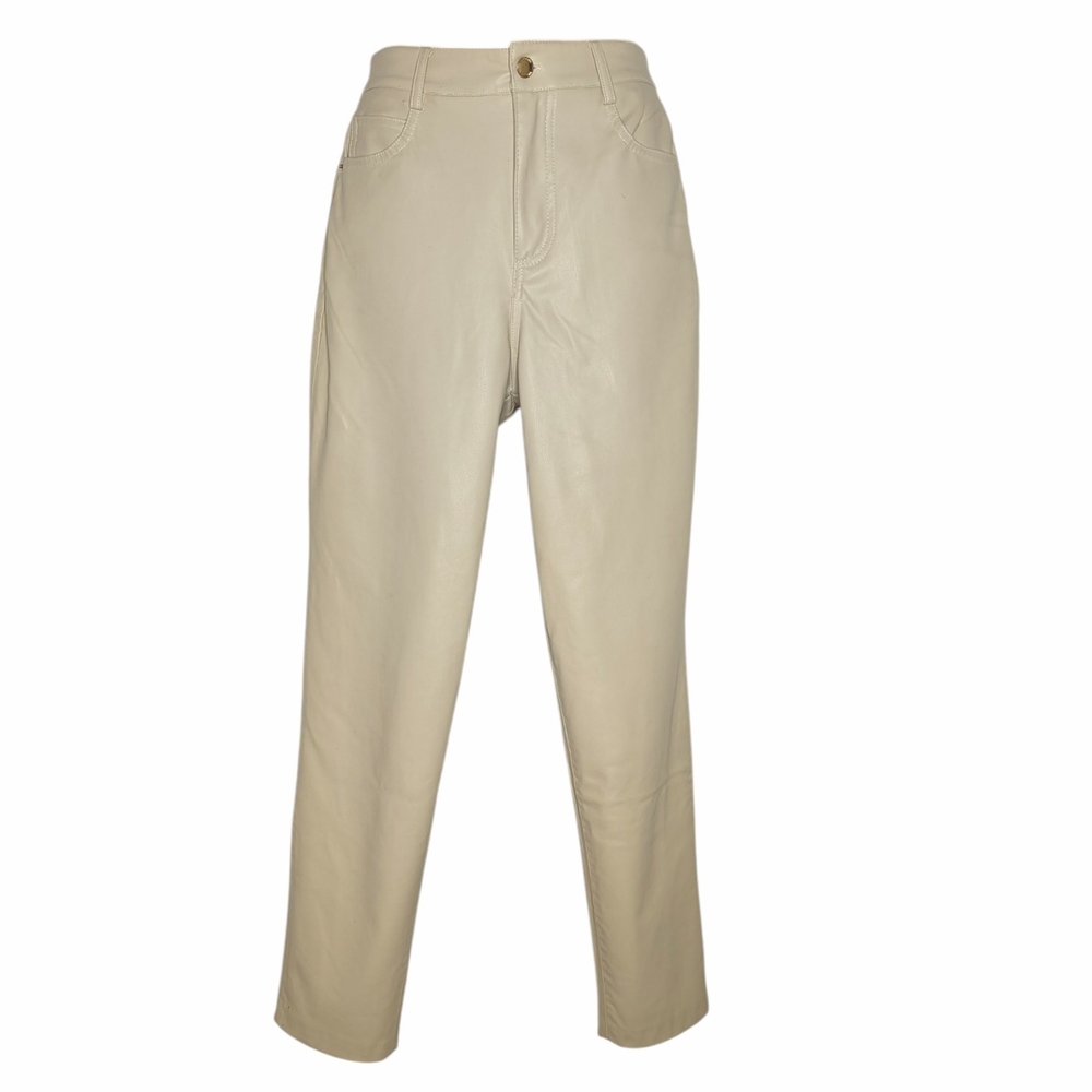 Zara Cream Faux Leather Straight Leg Pants